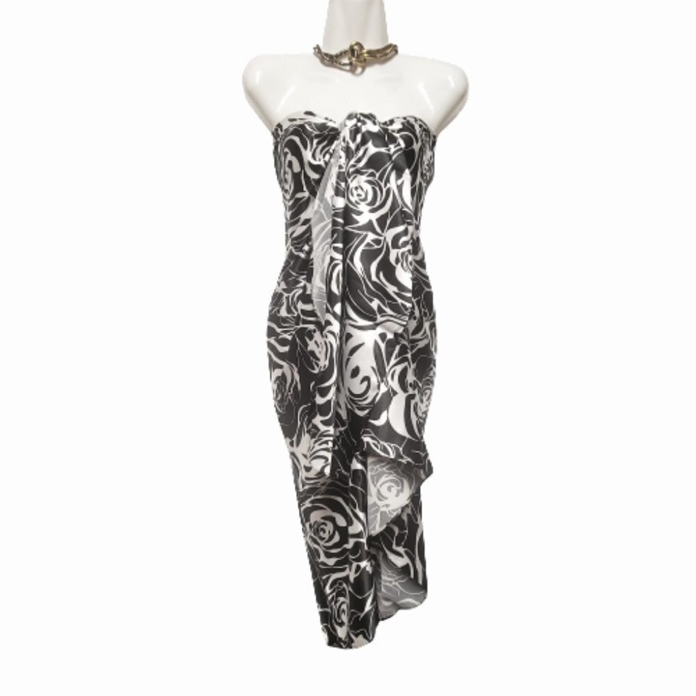 Black Rose Pareo Sarong Skirt Swimsuit Cover Up Strapless Dress